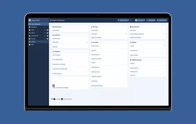 Joomla Dashboard auf einem Laptop