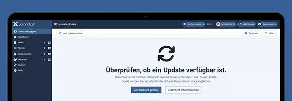 Screenshot der Joomla-Benutzeroberfläche mit einer Update-Benachrichtigung