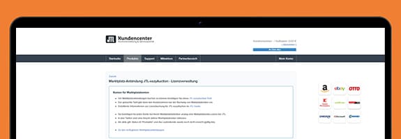 JTL-Wawi eazyAuction Marktplatzanbindung Setup an einem Monitor